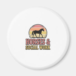 Aimant Cheval & Travail Social Retro Sunset Vector Design