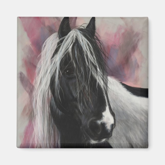 Aimant Cheval Tzigane Vanner rose (Devant)