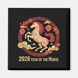 Aimant Cheval vintage 2026 Zodiac Nouvel An Chinois Du