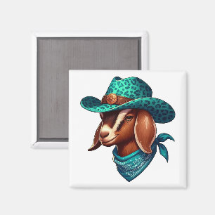 Aimant Chèvre portant un chapeau de cowboy et un bandana