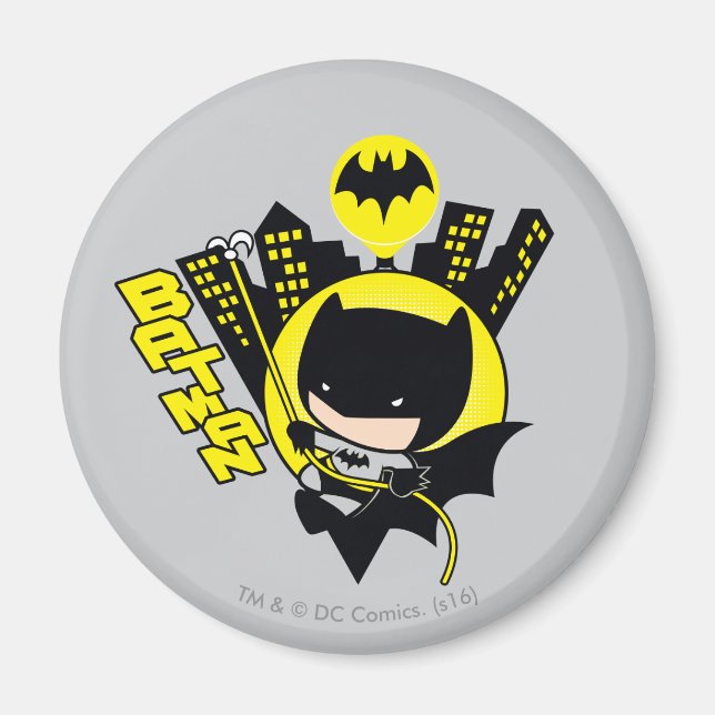 Aimant Chibi Batman Évolue La Ville (Devant)