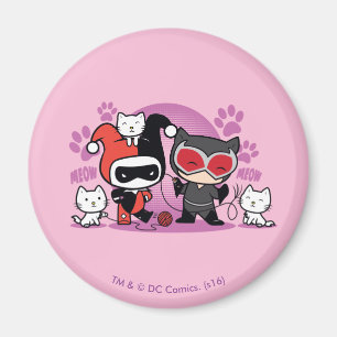 Aimant Chibi Harley Quinn & Chibi Catwoman Avec Chats