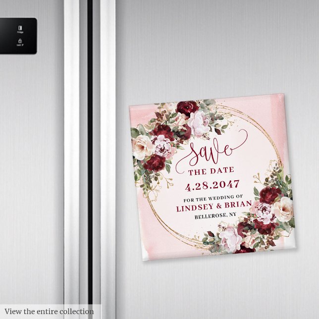 Aimant Chic Boho Deep Red Blush Gold Floral Save the Date (Chic Boho Deep Red Blush Gold Floral Save the Date Magnet

)