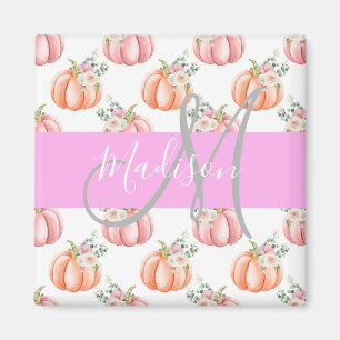 Aimant Chic Floral Blanc rose Pêche Citrouille Nom du mon
