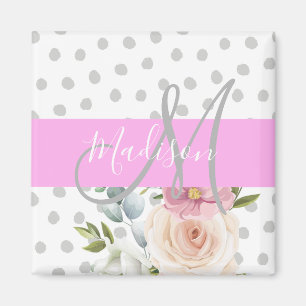 Aimant Chic & Girl Floral Blanc rose Gris Nom