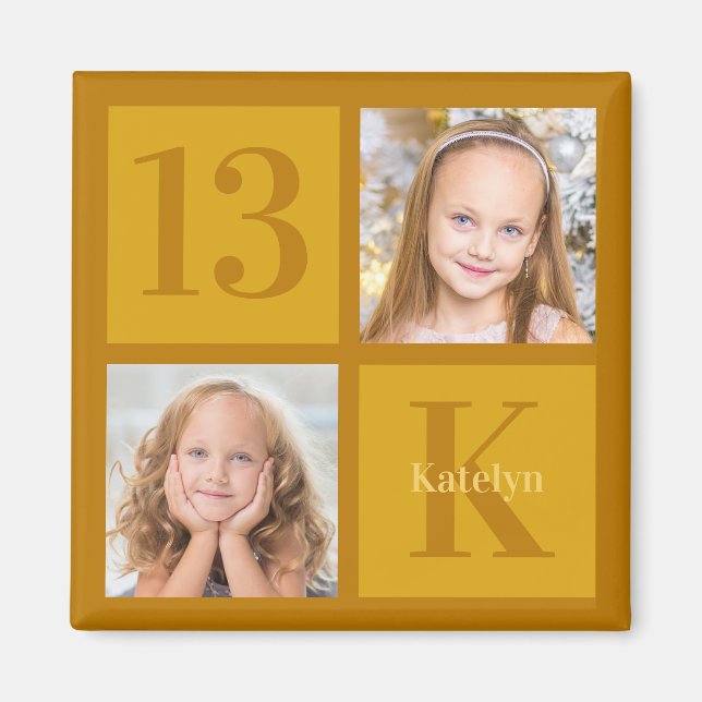 Aimant Chic Gold 2 Photo Collage Personnalisé Anniversair (Devant)