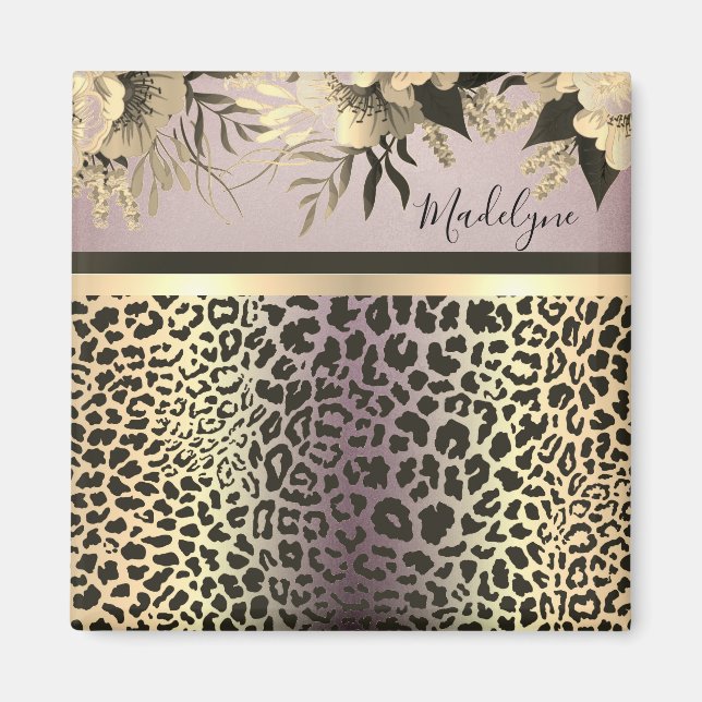 Aimant Chic Lavender Gold Leopard Safari Floral (Devant)