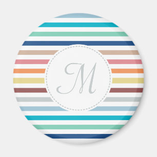 Aimant Chic Monogram Pastel Rainbow Horizontal Stripes