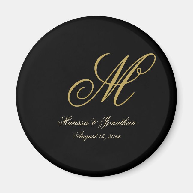 Aimant Chic or Monogramme Mariage noir (Devant)