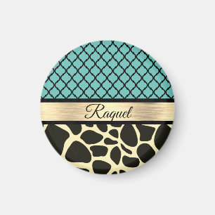 Aimant Chic Quatrefoil Giraffe Imprimer