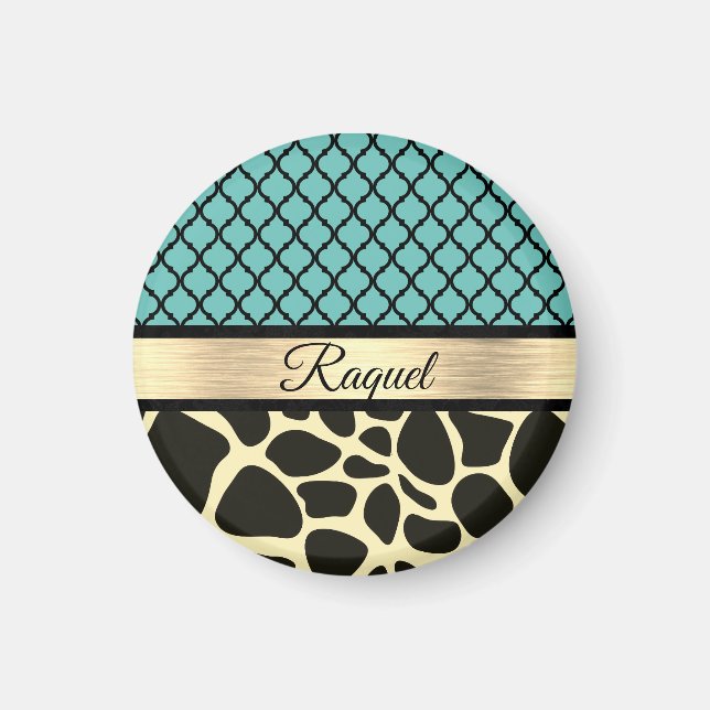 Aimant Chic Quatrefoil Giraffe Imprimer (Devant)