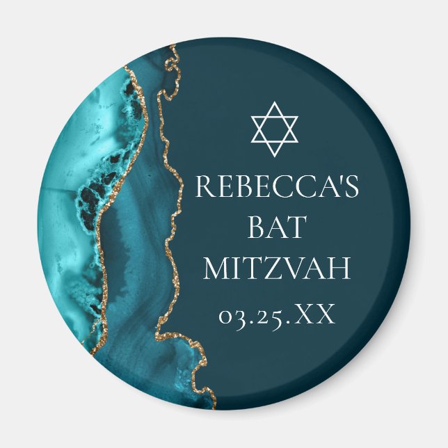 Aimant Chic Turquoise Gold Agate Bat mitzvah Party (Devant)
