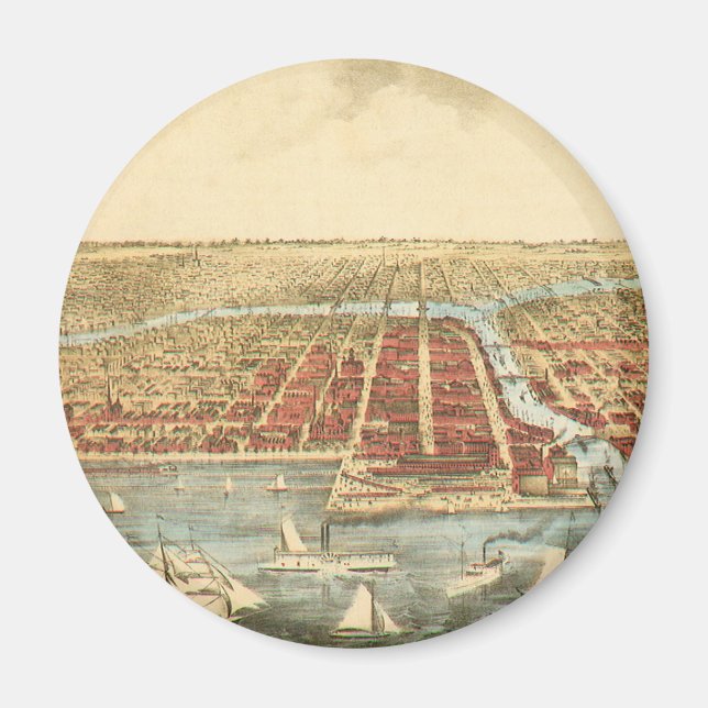 Aimant Chicago Antique Map, LaSalle Street et River (Devant)