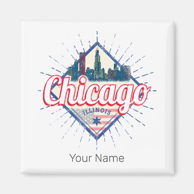 Aimant Chicago Illinois États-Unis Retro Skyline États-Un (Devant)