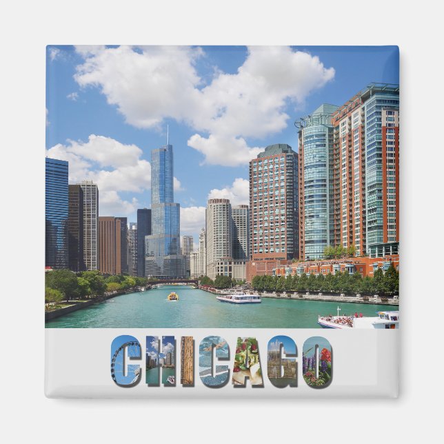 Aimant Chicago Illinois River Skyline Photo (Devant)