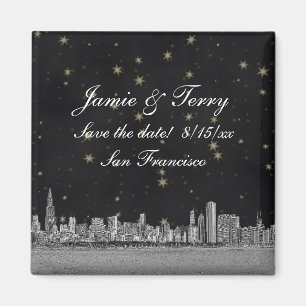 Aimant Chicago Skyline Black Gold Star Save the Date