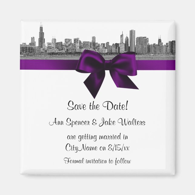 Aimant Chicago Skyline Etched BW Purple Enregistrer la da (Devant)