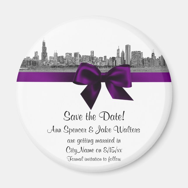 Aimant Chicago Skyline Etched BW Purple Enregistrer la da (Devant)