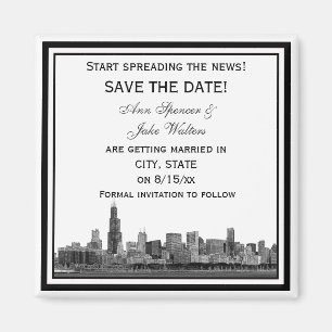 Aimant Chicago Skyline Gravé Cadre Save the Date