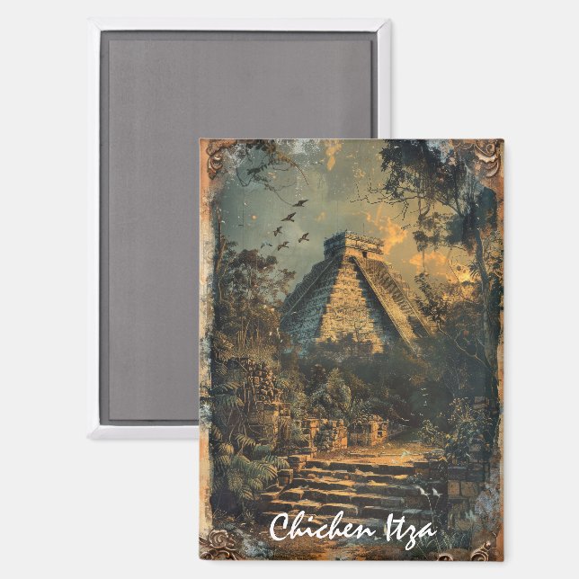 Aimant Chichen Itza Mexique Vintage voyage (Recto/Verso)