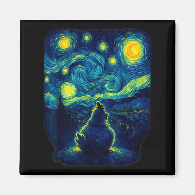 Aimant Chicken Starry Funny Night Van Gogh Farm Lover Gir (Devant)