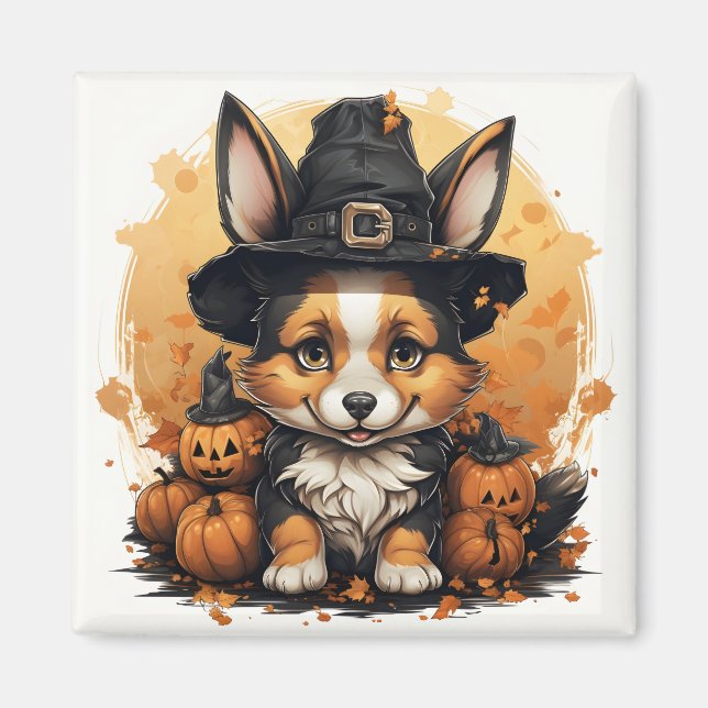 Aimant Chien adorable avec dessin Citrouille Halloween Co (Devant)
