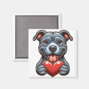 Aimant Chien adorable embrassant un cœur avec une express