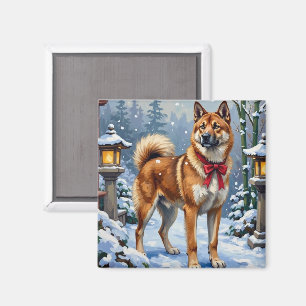 Aimant Chien Akita Hiver Japonais Serein Noël