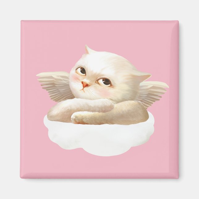 Aimant Chien angélique et chat sur Cloud (Devant)