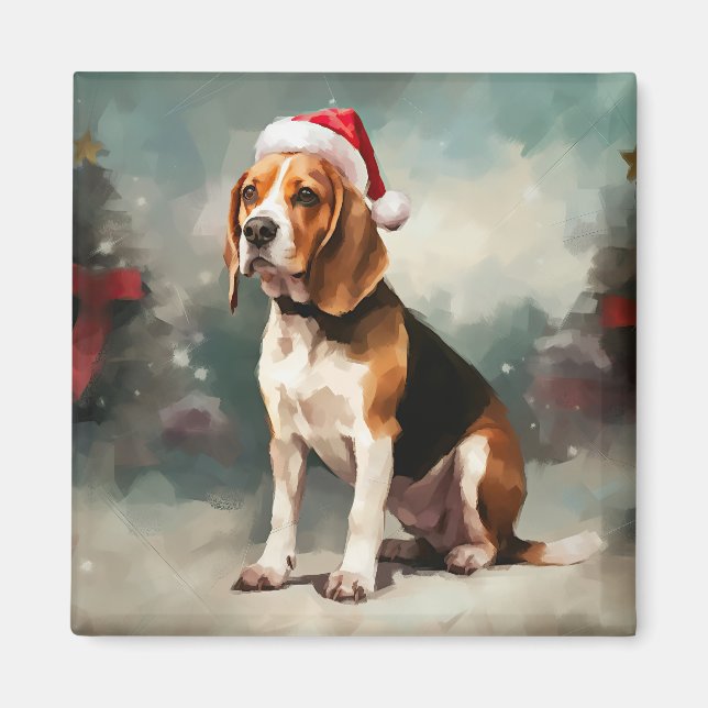 Aimant Chien beagle à Noël de neige (Devant)
