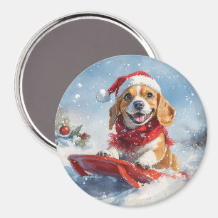 Aimant Chien beagle dans la boue Laisser il neige Noël