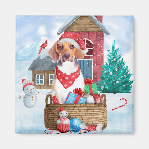 Aimant Chien beagle dans la neige Maison de Chien de Noël