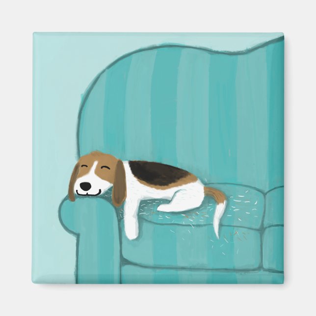 Aimant Chien Beagle dormant mignon à la maison sur le can (Devant)