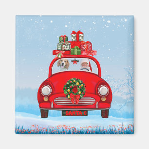 Aimant Chien beagle En Voiture Avec Le Père Noël