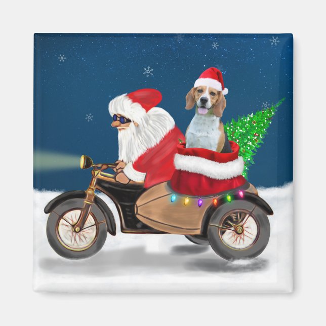 Aimant Chien beagle Noël Père Noël (Devant)