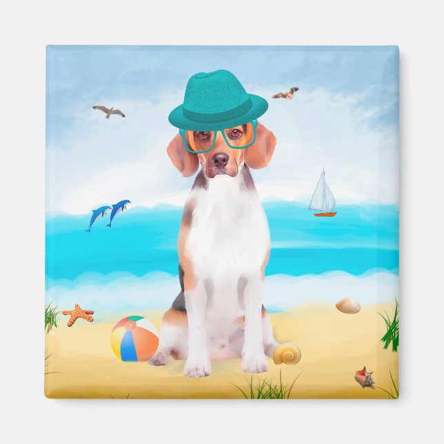 Aimant Chien beagle Sur La Plage (Devant)