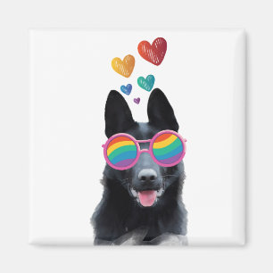 Aimant Chien berger allemand avec coeur Saint-Valentin