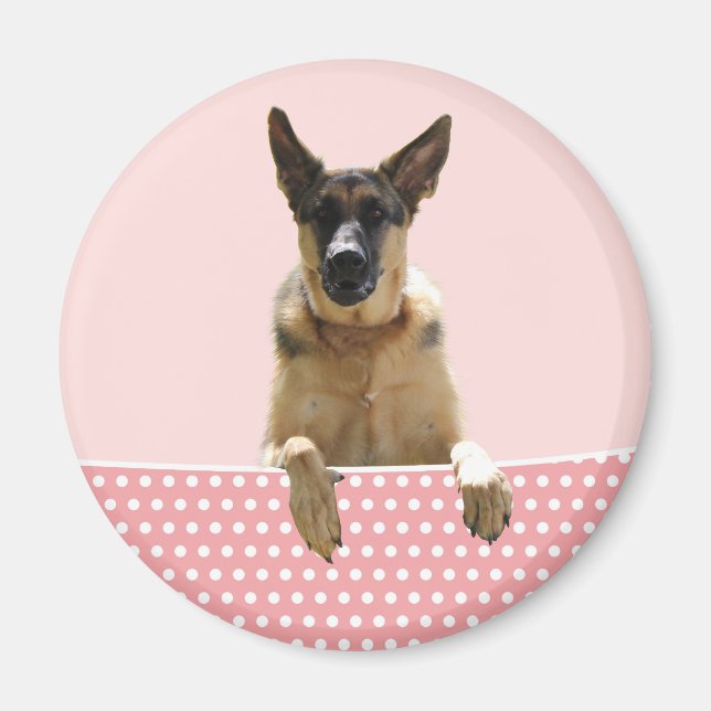Aimant Chien berger allemand Pois roses (Devant)
