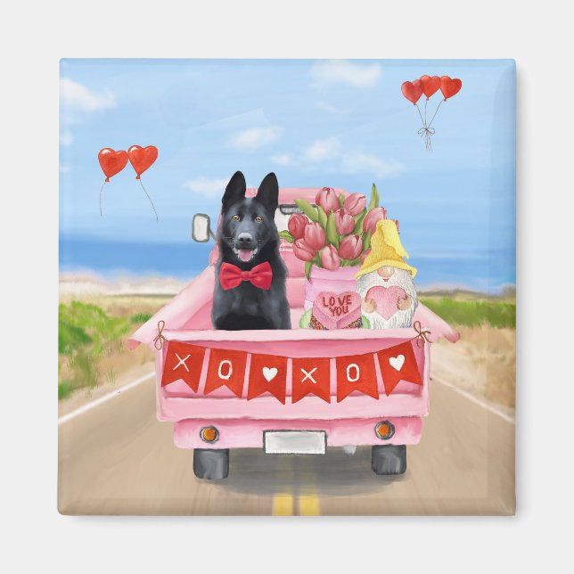 Aimant Chien berger allemand Saint Valentin Coeurs de cam (Devant)