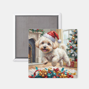 Aimant Chien Bichon Frise Fluffy Noël Joyeux
