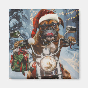 Aimant Chien Boxer à Vélo à Noël
