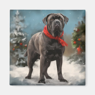 Aimant Chien Cane Corso dans la neige de Noël