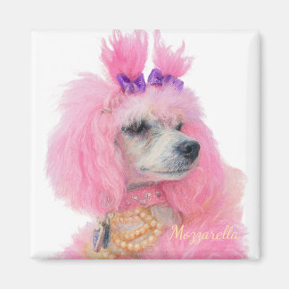 Aimant chien caniche rose, décoration chien canich