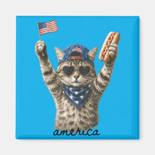 Aimant Chien chaud de chat patriotique d'Amérique
