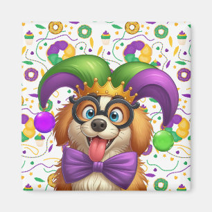 Aimant Chien chiot mignon Mardi Gras en casquette jester
