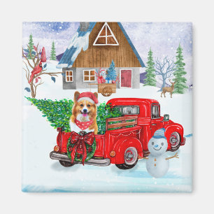 Aimant Chien Corgi dans un camion de livraison de Noël so