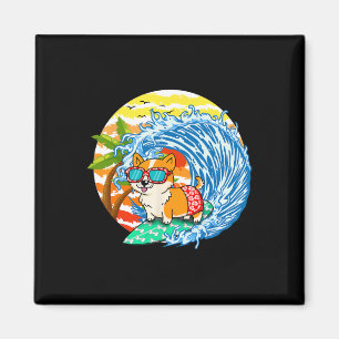 Aimant Chien Corgi Drôle Faisant du Surf à Hawaï Plage Ét