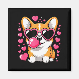 Aimant Chien Corgi Mignon Cœur Lunettes Saint-Valentin Ch
