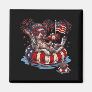 Aimant Chien Crête Chinoise 250ème Amérique Patriotique É