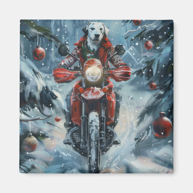 Aimant Chien dalmate équitation moto Noël (Devant)